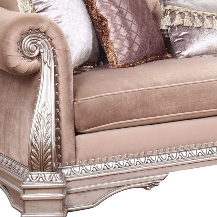 Velvet Sofa And Toss Pillows With Champagne Legs - Light Pink