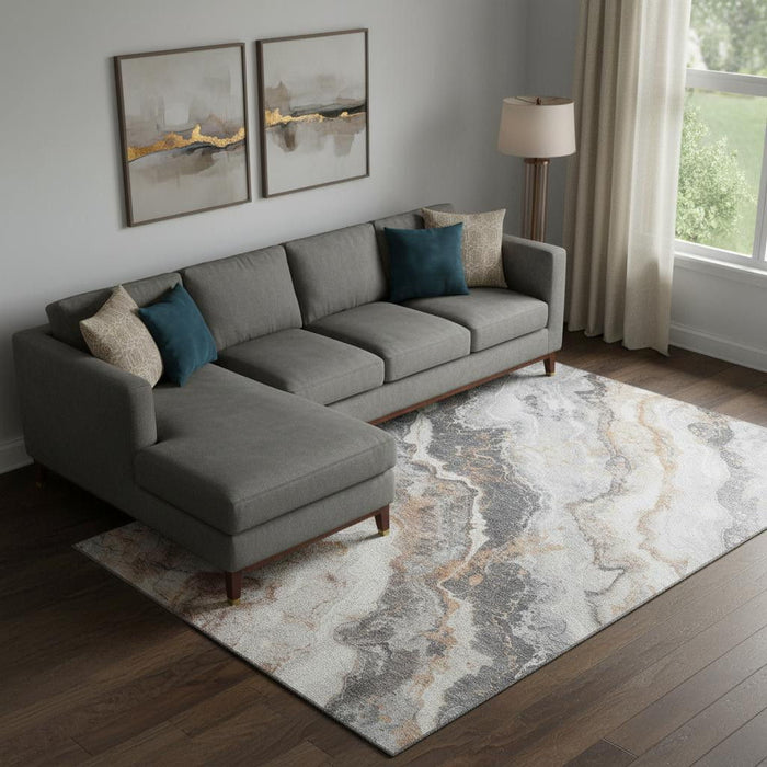 10' X 14' Abstract Washable Area Rug With UV Protection (697866) - Silver / Gray / Copper
