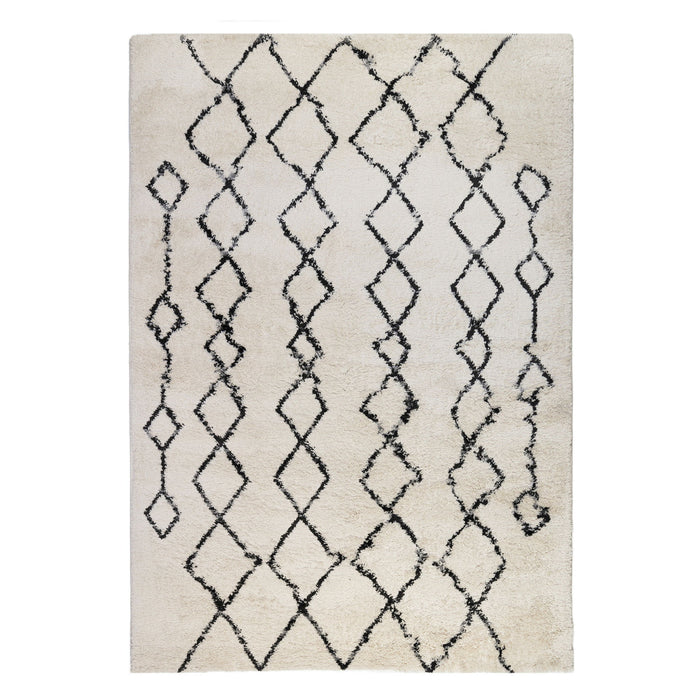7' x 9' Geometric Shag Area Rug - Black And Ivory