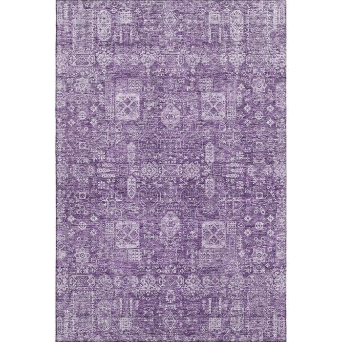 9' X 12' Floral Washable Area Rug With UV Protection (653415) - Purple / Ivory