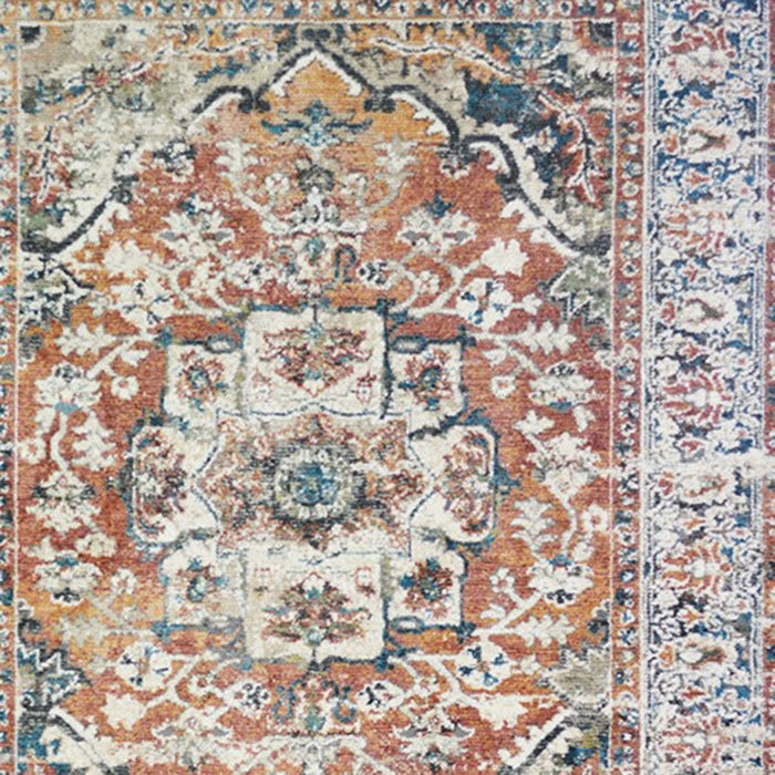 8' x 10' Oriental Distressed Area Rug With Fringe - Rust
