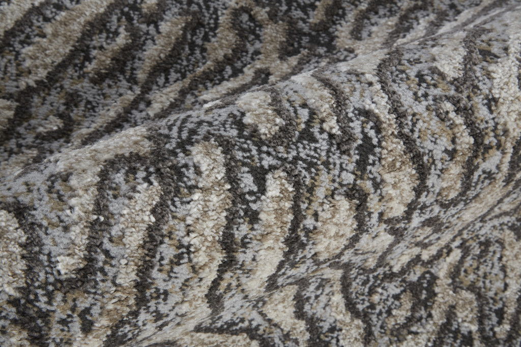 9' x 12' Abstract Power Loom Area Rug - Dark Gray And Ivory