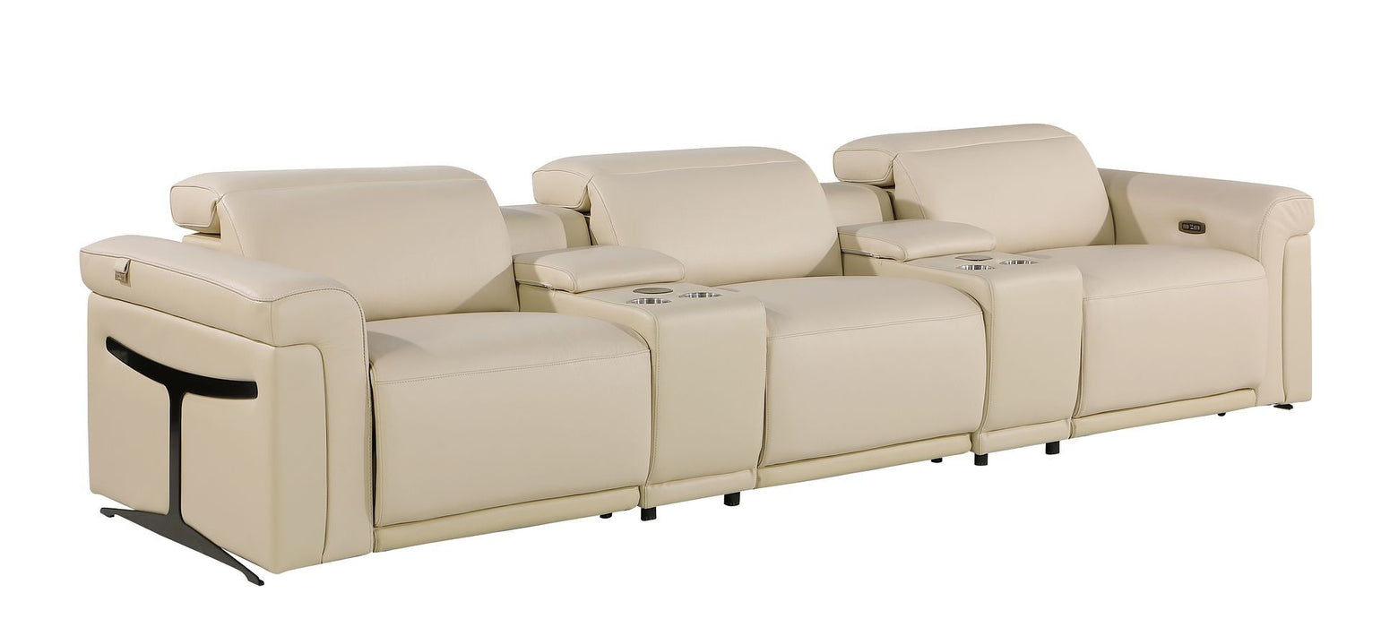 Top Grain Leather Reclining Metal USB Sofa (720364) - Beige