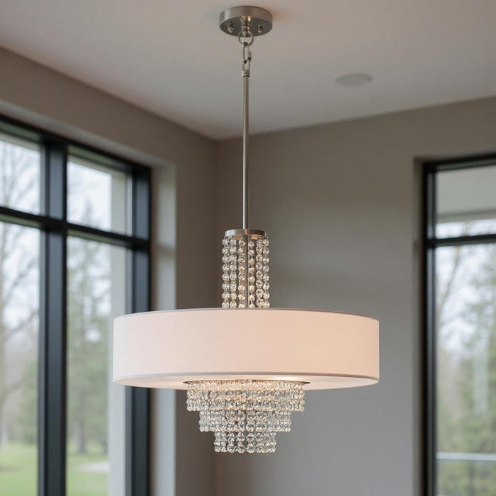 24" Five Light Dimmable Chandelier With Shades - Nickel / Pearl Silver