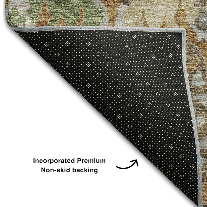 10' X 14' Floral Washable Area Rug With UV Protection (686933) - Copper / Gray / Olive Green