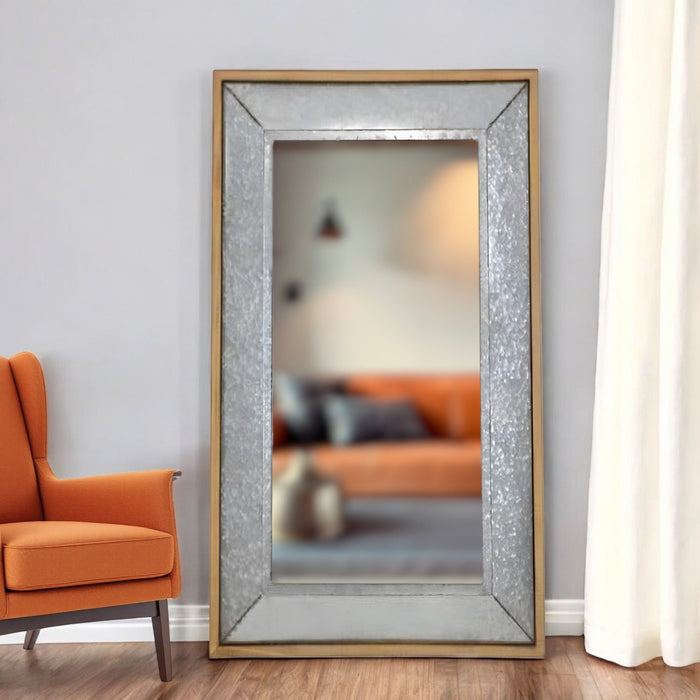 84" Metal And Wood Framed Leaning Accent Mirror - Gray / Brown