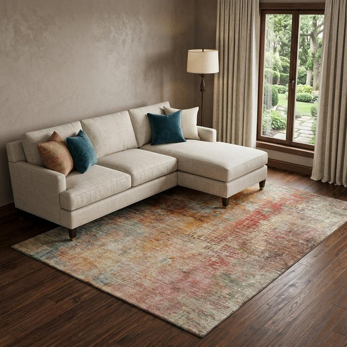 10' X 14' Abstract Washable Area Rug With UV Protection (688407) - Tan / Beige / Red
