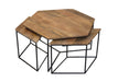 Set of four HomeRoots geometric wooden nesting coffee tables in brown and black with modern, angular design.