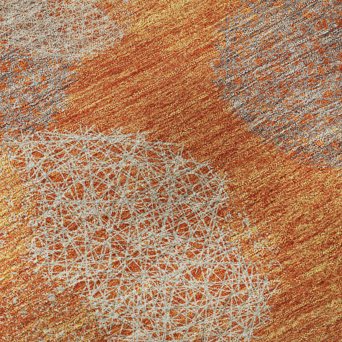10' X 14' Abstract Washable Area Rug With UV Protection (677183) - Orange / Gray / Silver