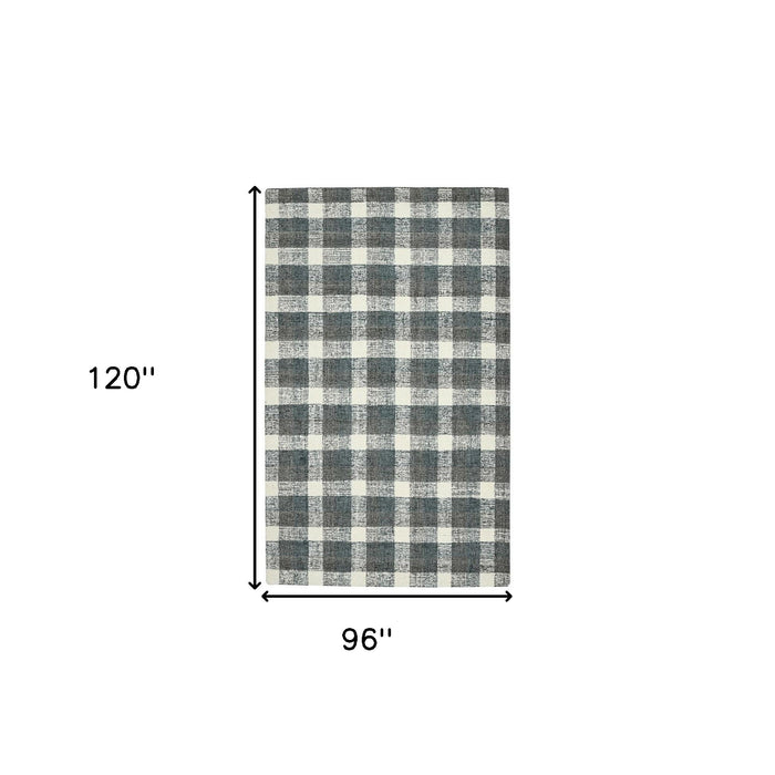 8' X 10' Wool Plaid Hand Tufted Area Rug - Dark Gray And Ivory