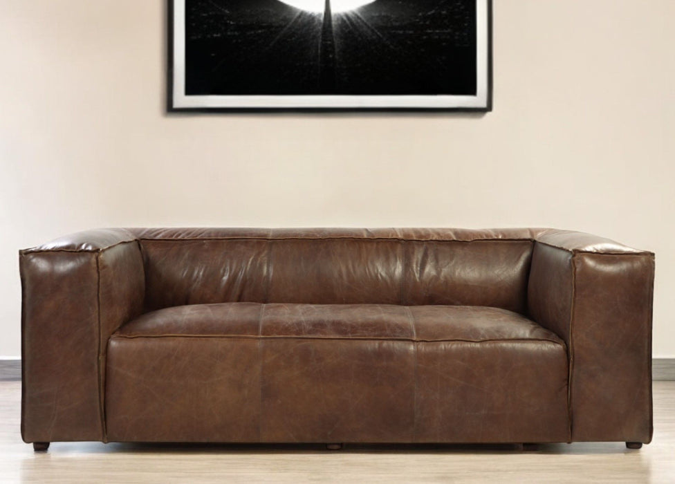 Top Grain Leather Sofa With Black Legs - Brown