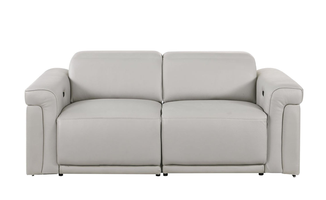 Italian Leather Power Reclining Loveseat (720488) - Light Gray / Black