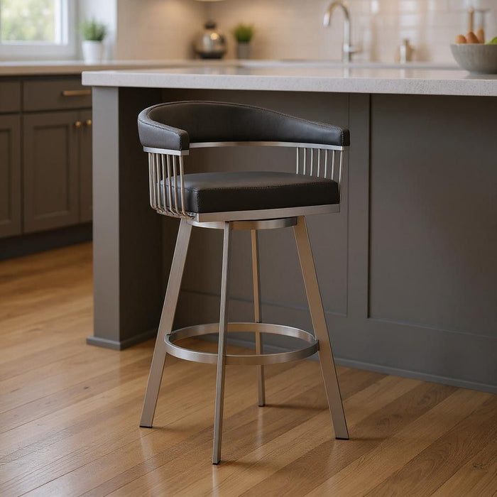 25" Iron Swivel Backless Counter Height Bar Chair - Gray And Silver