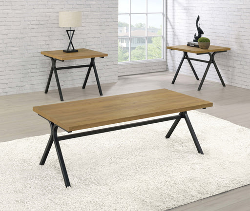 Colmar 3-piece engineered wood coffee table set by CoasterEssence in golden oak finish