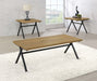 Colmar 3-piece engineered wood coffee table set by CoasterEssence in golden oak finish