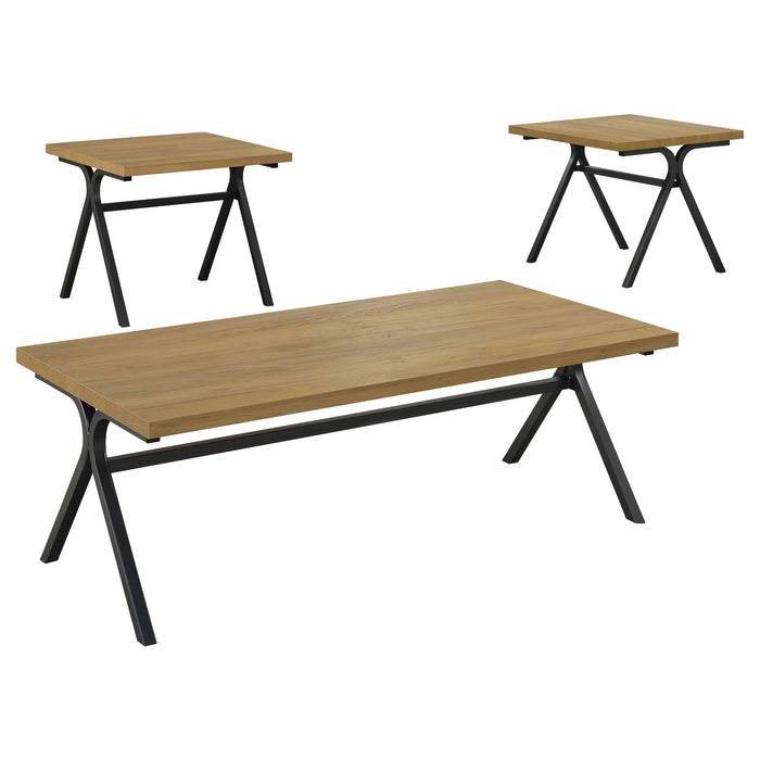Colmar 3-piece engineered wood coffee table set by CoasterEssence in golden oak finish