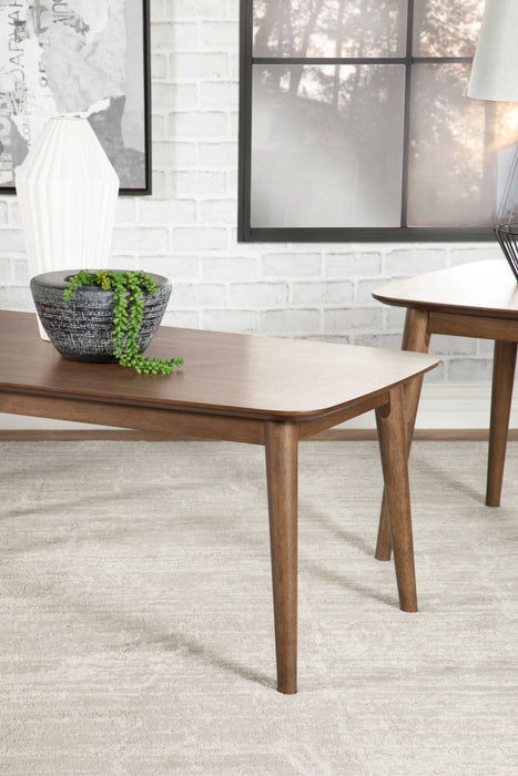 CoasterEssence Radley 3-piece rectangular coffee table set in natural walnut finish