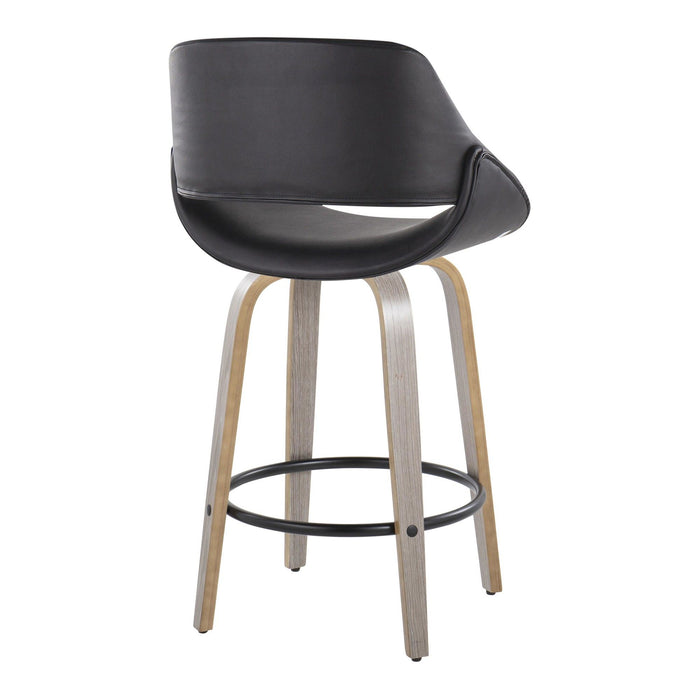 Fabrizzi - 26" Fixed-Height Counter Stool With Swivel And Round Black Metal Footrest (Set of 2) - Light Gray Wood