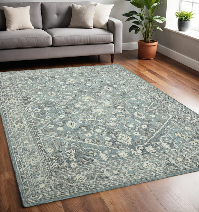 5' X 7' Wool Oriental Hand Tufted Area Rug - Sky Blue