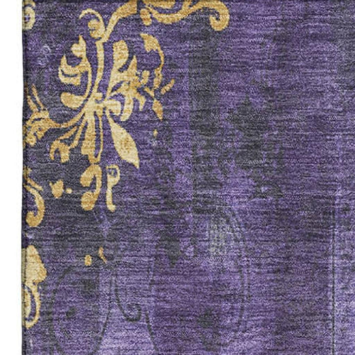 10' X 14' Floral Washable Area Rug With UV Protection (701425) - Purple / Gold
