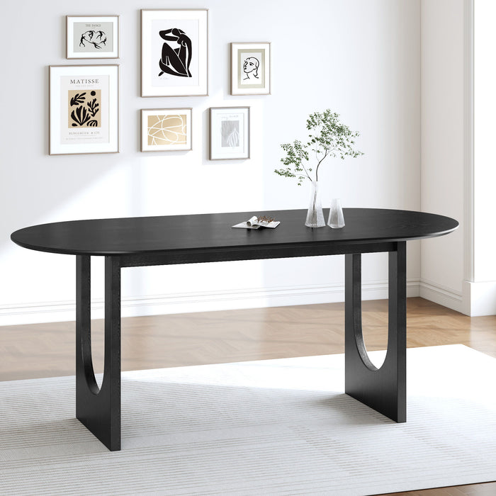 Wood Mirrored Double Pedestal Base Oval Dining Table - Black