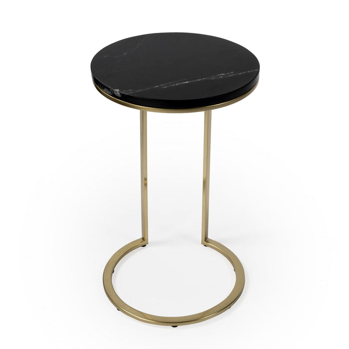 28" Marble Round End Table - Black