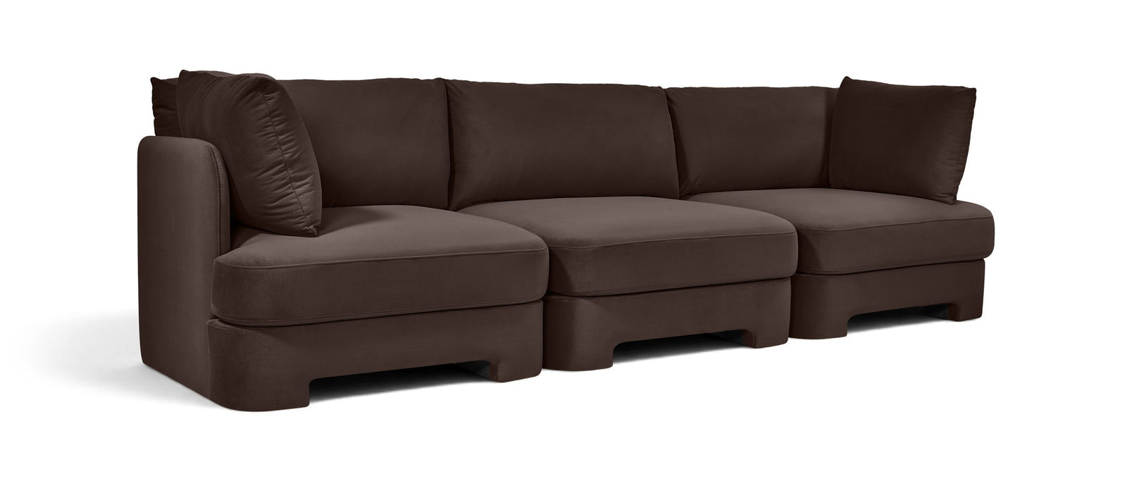 Meridian Furniture Hammond velvet performance fabric 3-piece sofa sectional with plush upholstery and modern design.