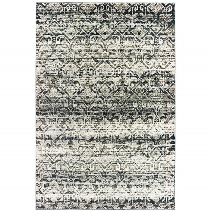 6.6' x 9.5' Geometric Power Loom Stain Resistant Area Rug - Grey And Ivory