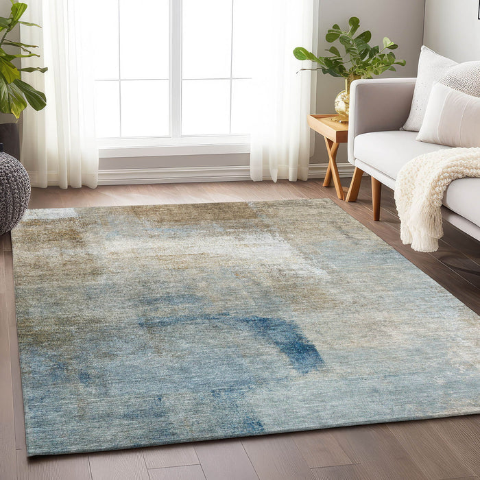 8' X 10' Abstract Washable Area Rug With UV Protection - Taupe / Ivory