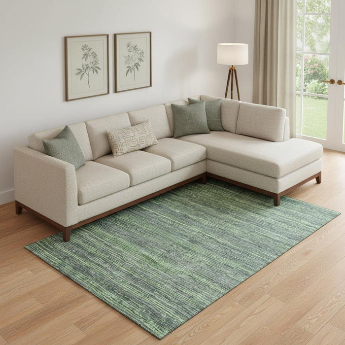 10' X 14' Striped Washable Area Rug With UV Protection (705593) - Green / Gray