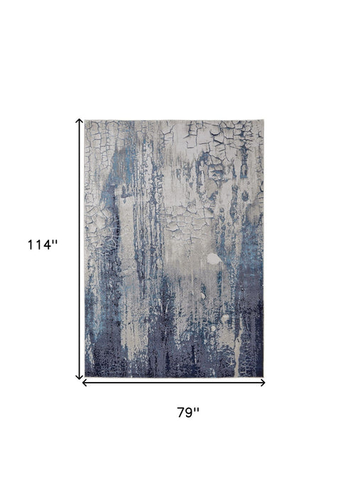 7' x 10' Abstract Power Loom Distressed Area Rug - Ivory Blue And Black