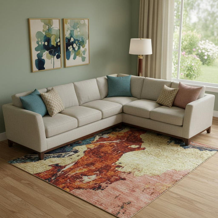 10' X 14' Abstract Washable Area Rug With UV Protection (707743) - Linen / Purple / Ivory