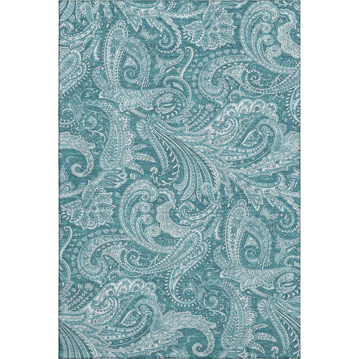 10' X 14' Paisley Washable Area Rug With UV Protection (654692) - Turquoise / Ivory