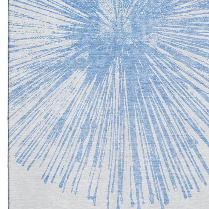 10' X 14' Abstract Washable Area Rug With UV Protection (653536) - Denim Blue / Ivory