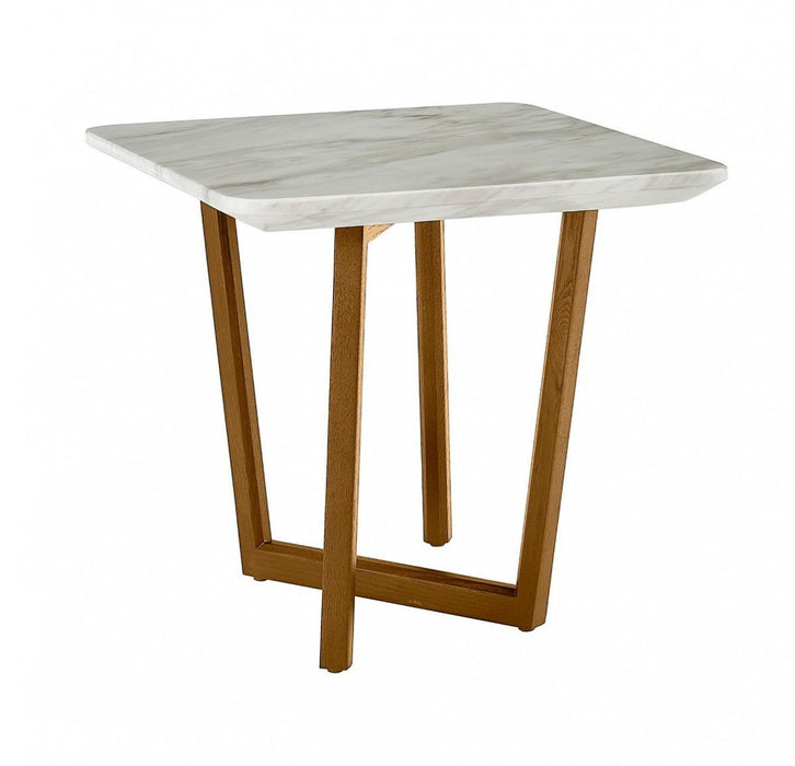Faux Marble Square End Table - Walnut And White