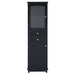 Giga tall linen cabinet with glass doors, two drawers, adjustable shelves, free-standing design, painted finish, ideal for bathroom storage