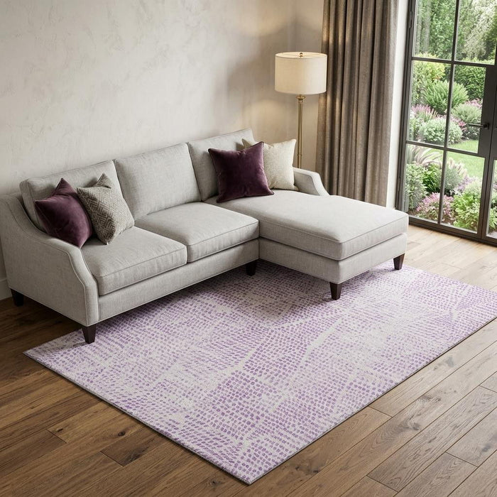 10' X 14' Diamond Washable Area Rug With UV Protection (650596) - Purple / Ivory