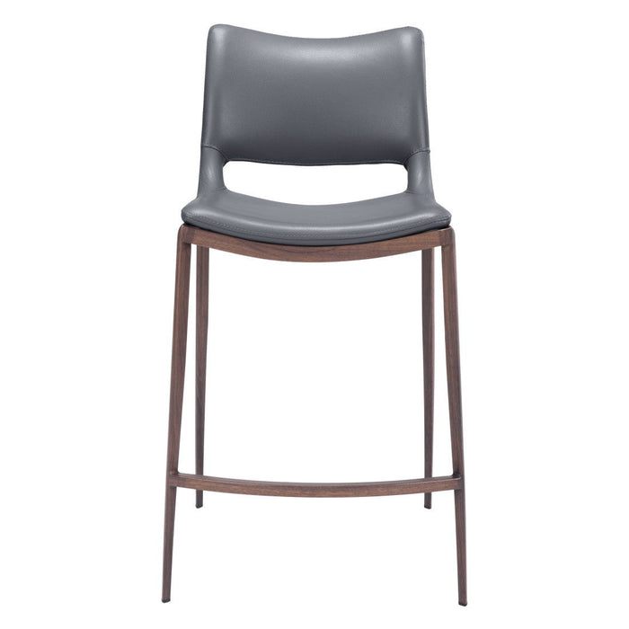 25" Faux Leather And Steel Low Back Counter Height Bar Chairs (Set of 2) - Dark Gray / Brown