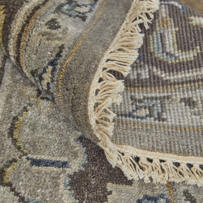 5' x 8' Wool Floral Hand Knotted Stain Resistant Area Rug - Gray Taupe And Blue