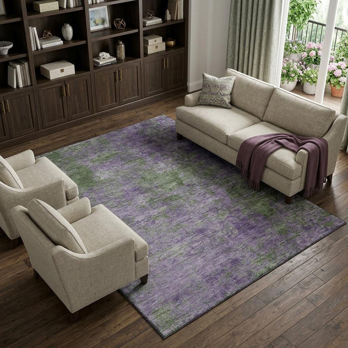 10' X 14' Abstract Washable Area Rug With UV Protection (693210) - Purple / Green