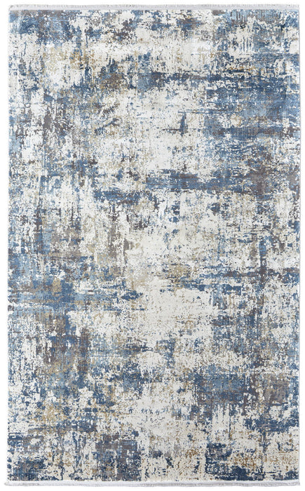 7' X 10' Abstract Power Loom Area Rug With Fringe - Ivory
