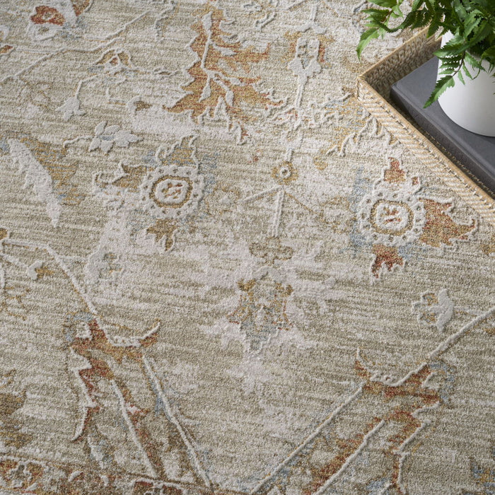 8' X 10' Floral Power Loom Distressed Area Rug With Fringe - Green