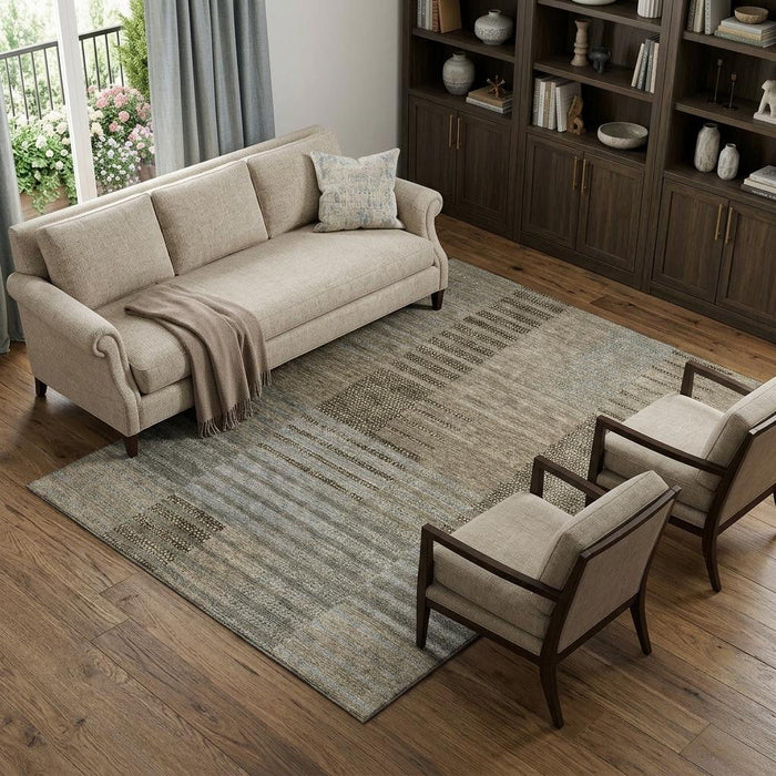 10' X 14' Striped Washable Area Rug With UV Protection (675678) - Taupe / Beige / Gray