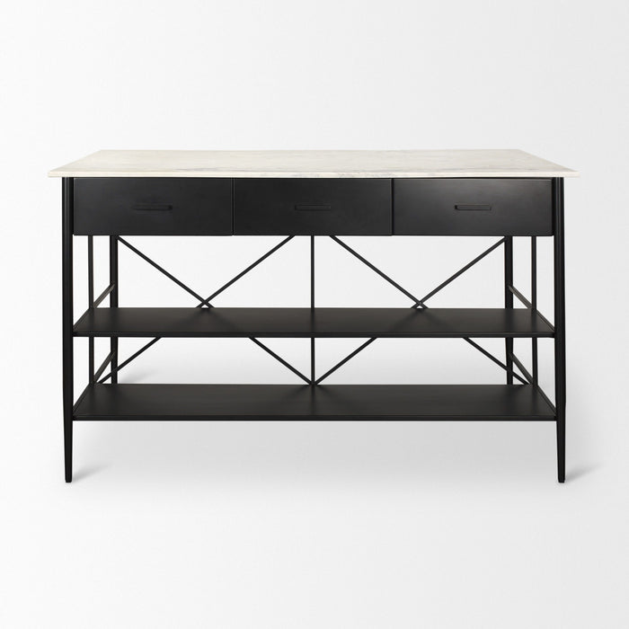 Marble Kitchen Island With Storage - White / Black