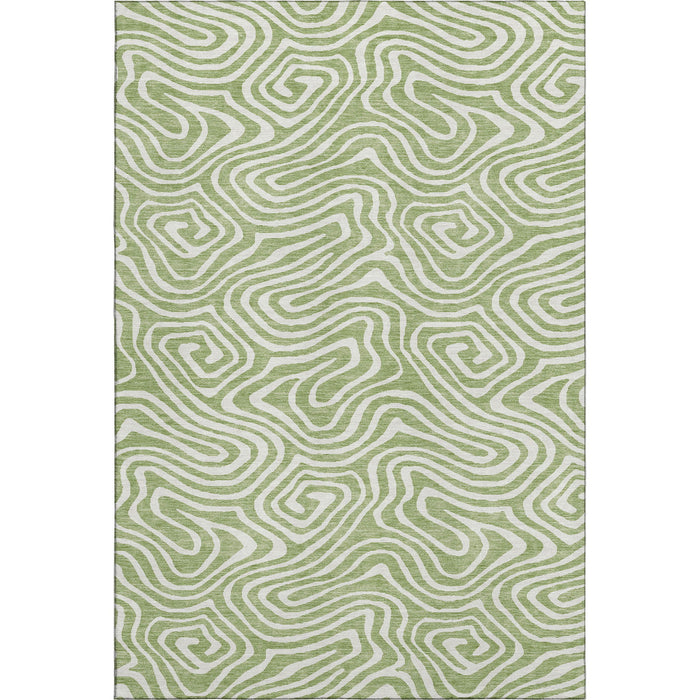 10' X 14' Abstract Washable Area Rug With UV Protection (680061) - Artichoke Green / Ivory