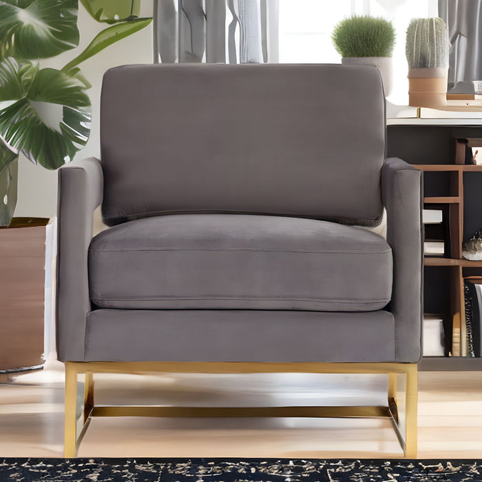 34" Velvet Arm Chair - Gray And Gold