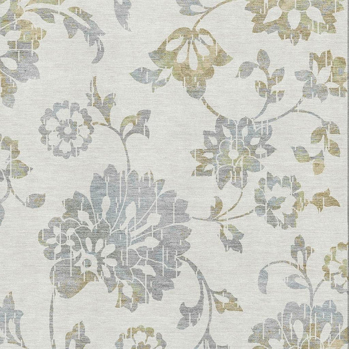8' X 10' Floral Washable Area Rug With UV Protection (667919) - Ivory / Gray / Gold