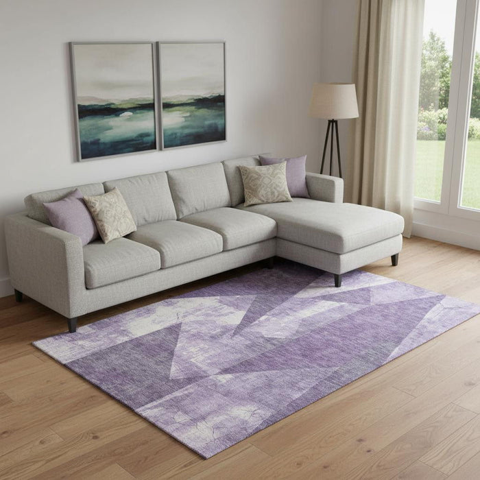 10' X 14' Abstract Geometric Washable Area Rug With UV Protection (705353) - Purple / Ivory