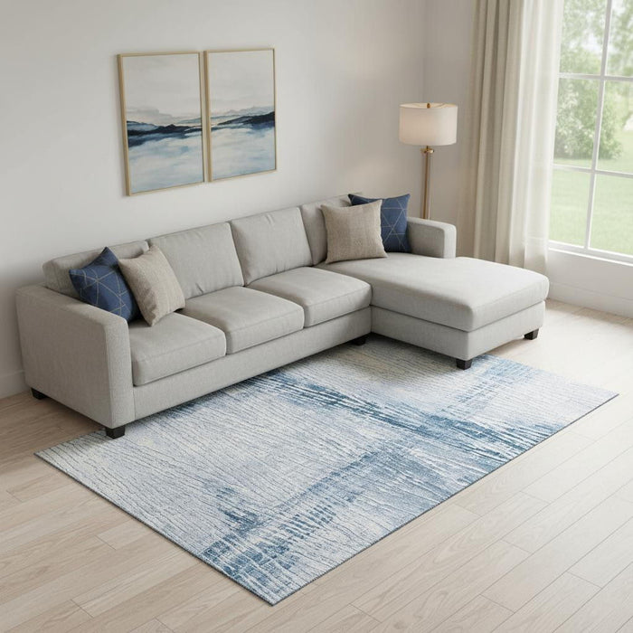 10' X 14' Striped Washable Area Rug With UV Protection (710040) - Sky Blue / Ivory