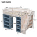 White Giga loft bed with built-in staircase, privacy curtain, and two four-layer storage cabinets in a full-size design.